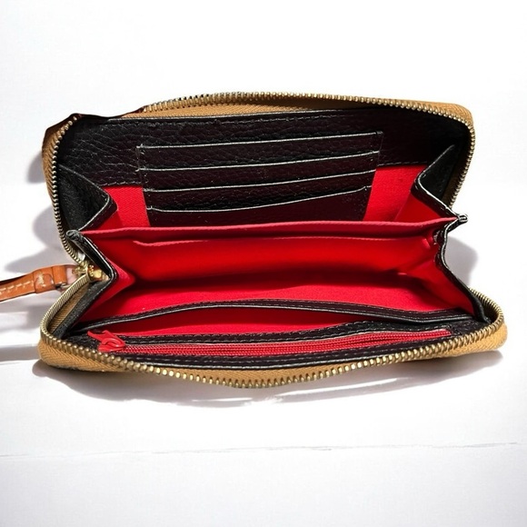 🌻Dooney & Bourke Black Pebble Grain Large Zip Around Brown Accent Leather Pull - Picture 6 of 9